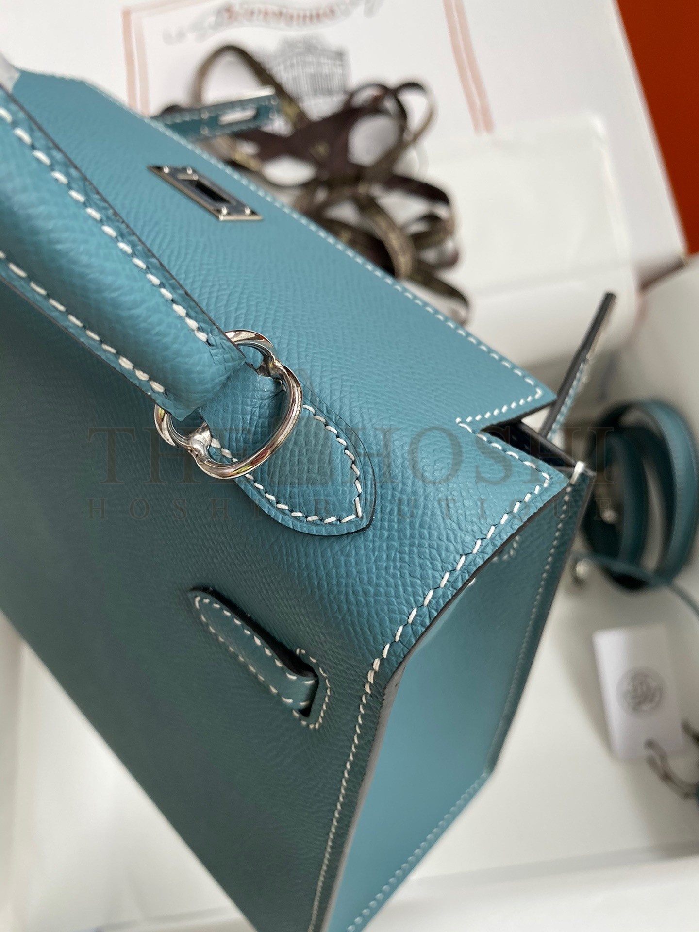 H**me5 Epsom Kelly 25cm Sellier Handmade Blue Jean Bag Master Quality