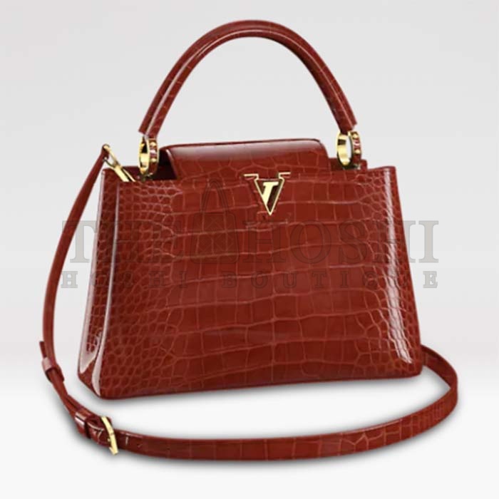 L0vis Vvtt0n LV Women Capucines MM Handbag Red Crocodilien Brillant Savoir Faire Master Quality