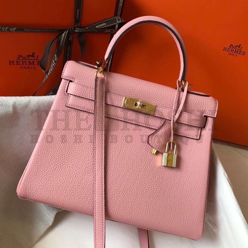 H**me5 Kelly 28cm Retourne Bag in Pink Clemence Leather GHW Master Quality