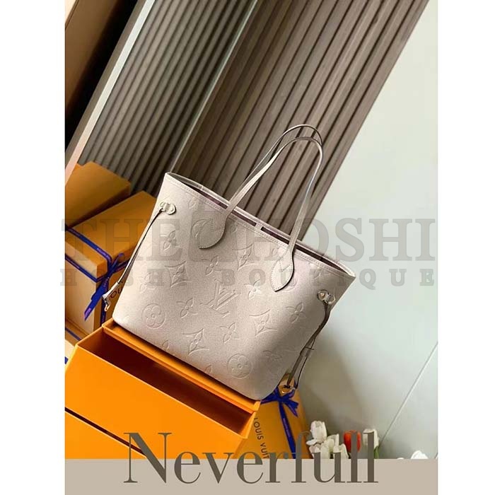 L0vis Vvtt0n Women LV Neverfull MM Carryall Tote Tourterelle Gray Embossed Grained Cowhide M45686 Master Quality