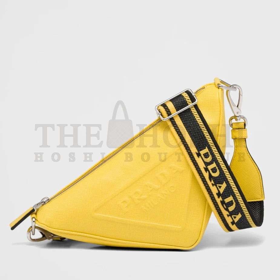 Pra*a Triangle Shoulder Bag In Yellow Saffiano Leather Master Quality