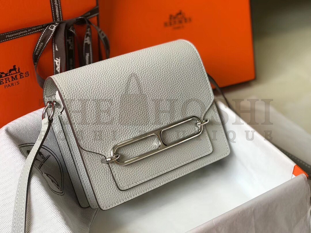 H**me5 Mini Sac Roulis 18cm Bag In Pearl Grey Evercolor Calfskin Master Quality