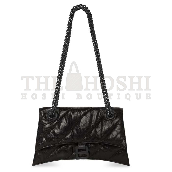 Ba1en*iaga Women Crush Small Chain Bag Quilted Black Crushed Calfskin Black Matte Hardware Master Quality