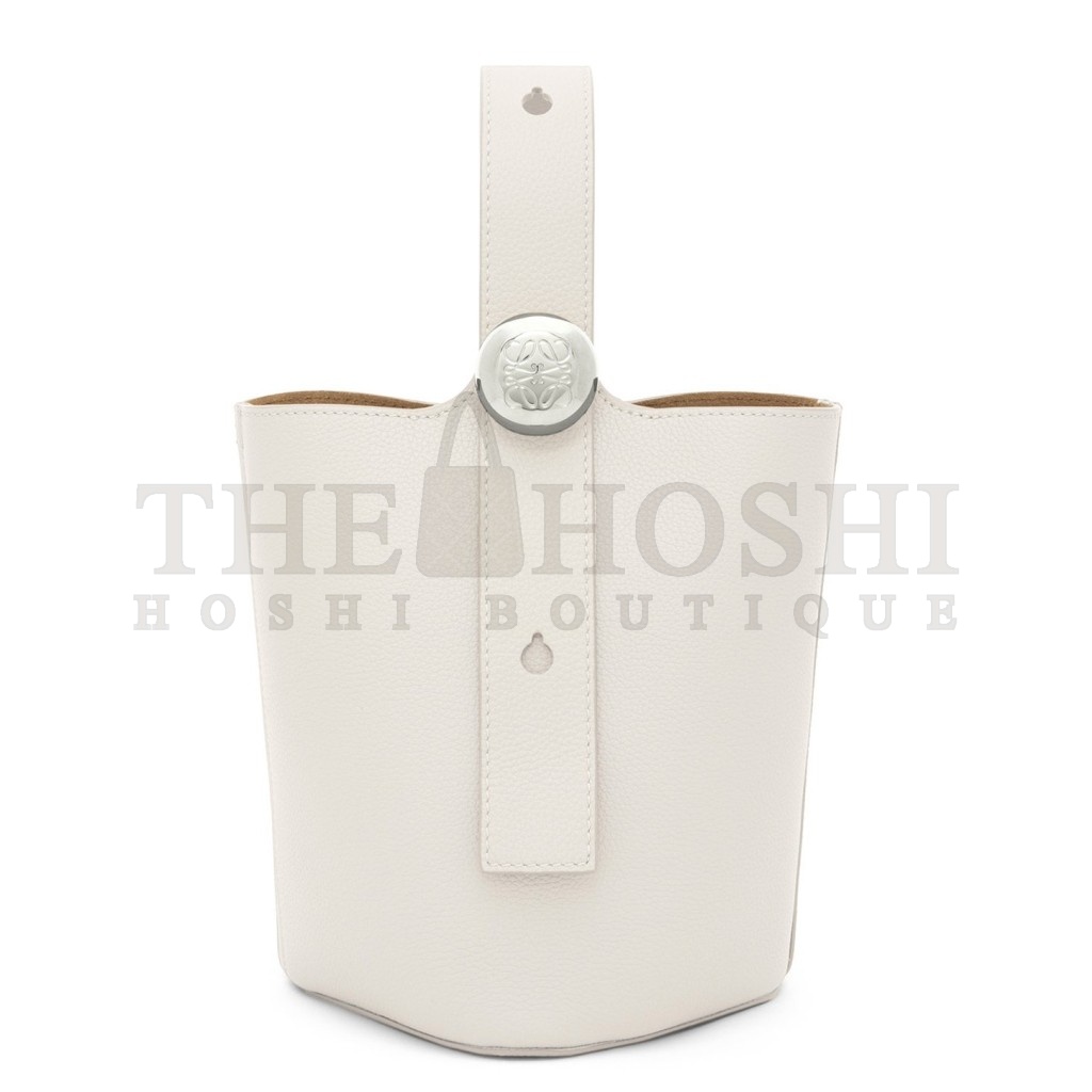 L0ew* Mini Pebble Bucket Bag in White Grained Leather Master Quality