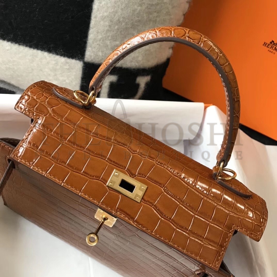 H**me5 Kelly 25 cm Bag In Brown Embossed Crocodile Master Quality