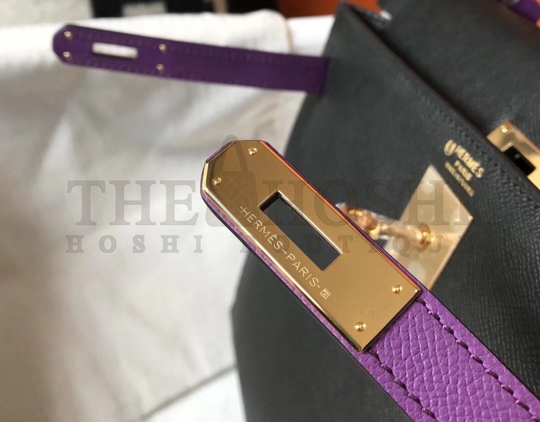 H**me5 Bi-color Kelly 32cm Epsom Bag Black/Purple GHW Master Quality