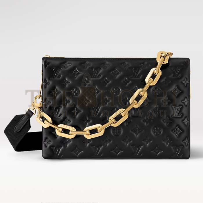 L0vis Vvtt0n LV Women Coussin MM Handbag Black Monogram Embossed Puffy Lambskin Master Quality