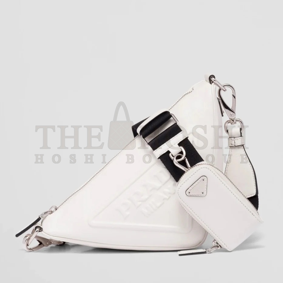 Pra*a Triangle Shoulder Bag In White Calfskin Master Quality