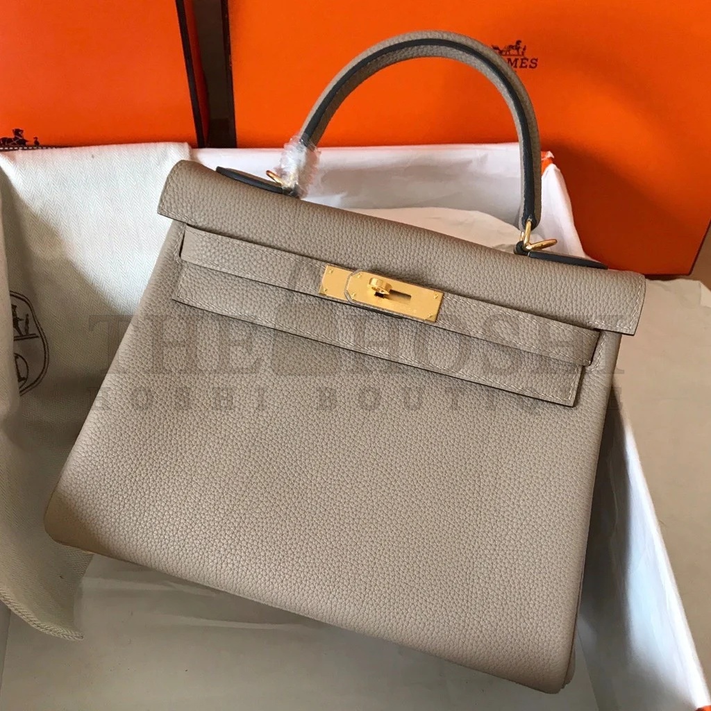 H**me5 Kelly Retourne 28 Handmade Bag In Tourterelle Clemence Leather Master Quality