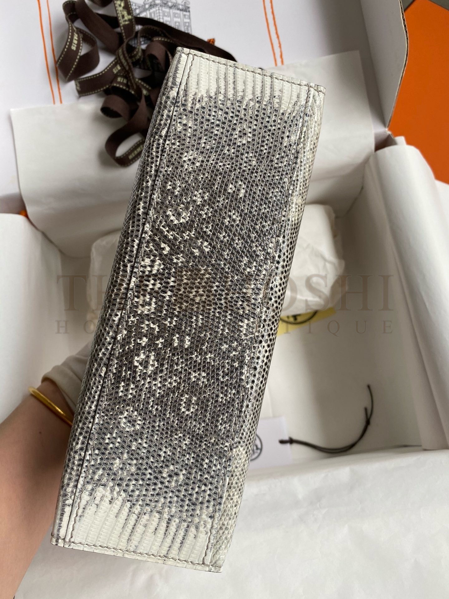 H**me5 Kelly Pochette Handmade Bag In Natural Lizard Skin Master Quality