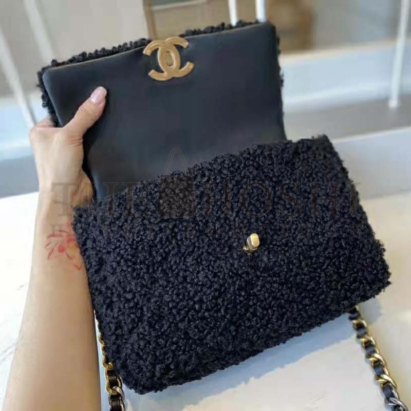 Ch**el Women Ch**el 19 Large Flap Bag Tweed Gold-Silver-Tone &amp; Ruthenium-Finish Metal Black Master Quality