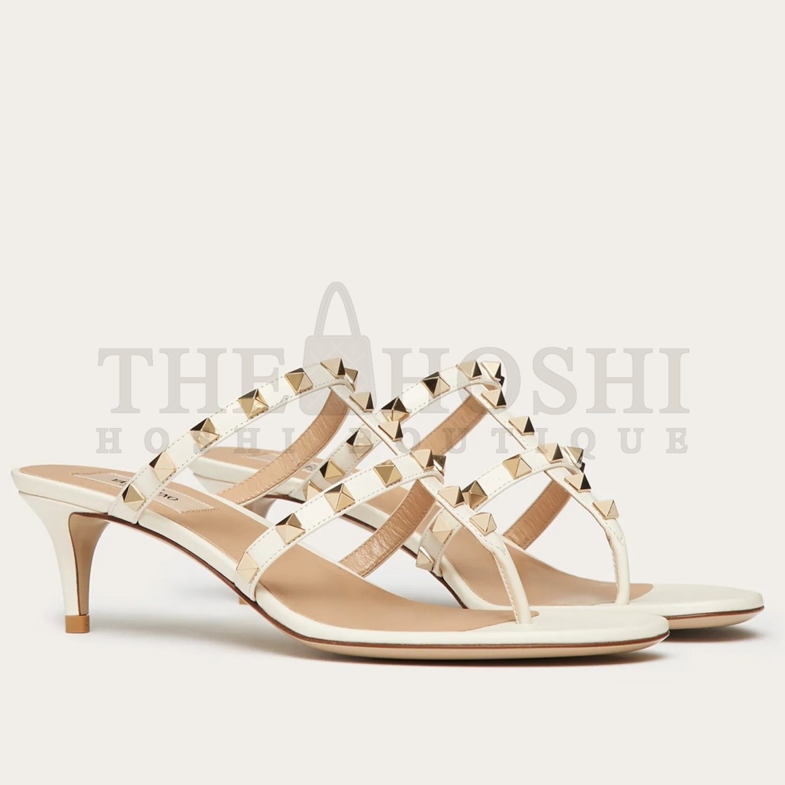 Va1e*ntin0 Rockstud Flip Flop Sandals 50mm In White Calfskin Master Quality