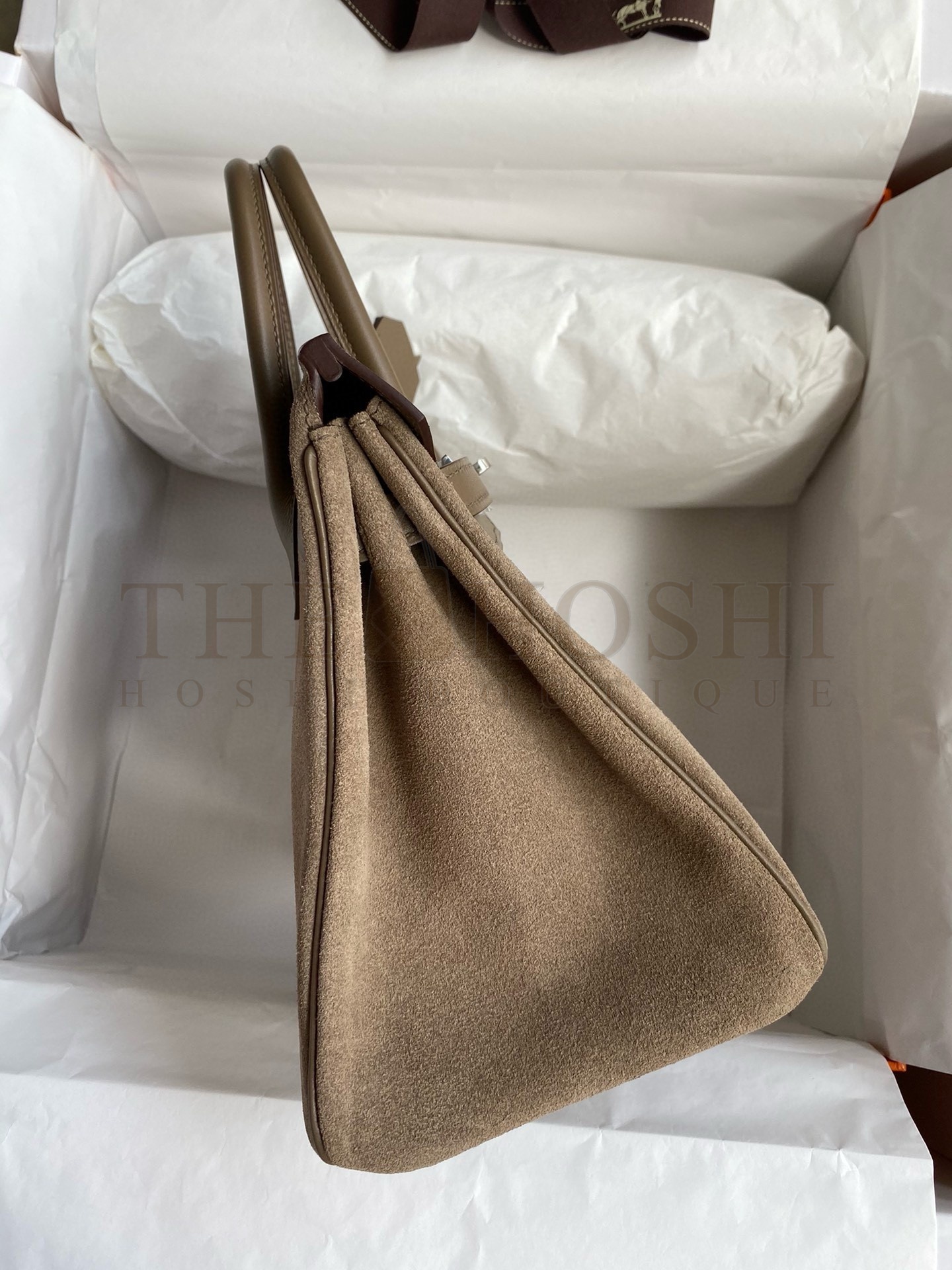 H**me5 Birkin 25 Grizzly Bag in Taupe Veau Doblis and Swift Leather Master Quality