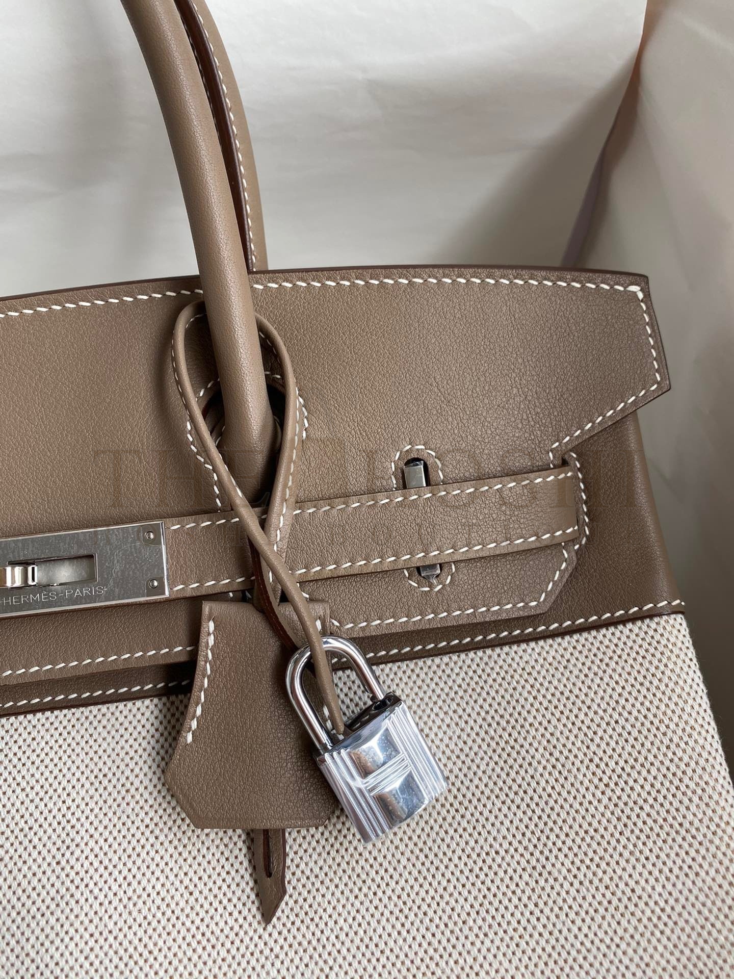 H**me5 Birkin 30 Handmade Bag In Toile & Tourterelle Swift Leather Master Quality