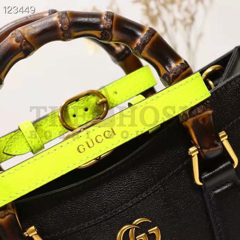 Gvc*1 Women Gvc*1 Diana Medium Tote Bag Double G Black Leather Bamboo Handles Master Quality