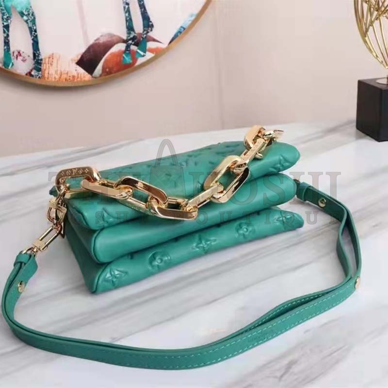 L0vis Vvtt0n LV Women Coussin BB Handbag Emerald Monogram Embossed Puffy Lambskin Master Quality