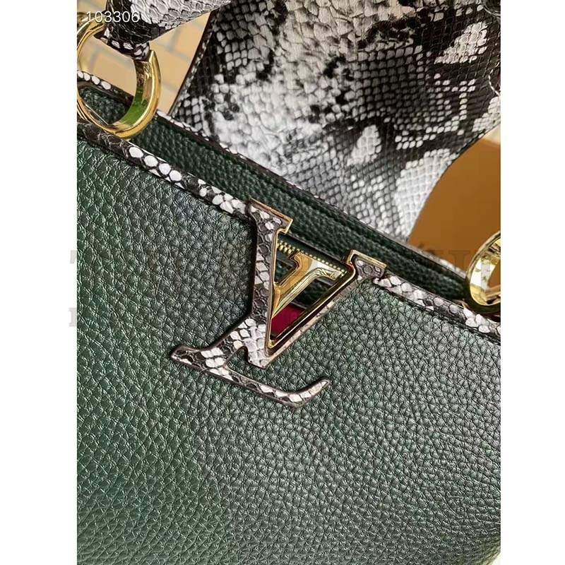 L0vis Vvtt0n LV Women Capucines Mini Handbag Green Taurillon Leather Python Skin Master Quality