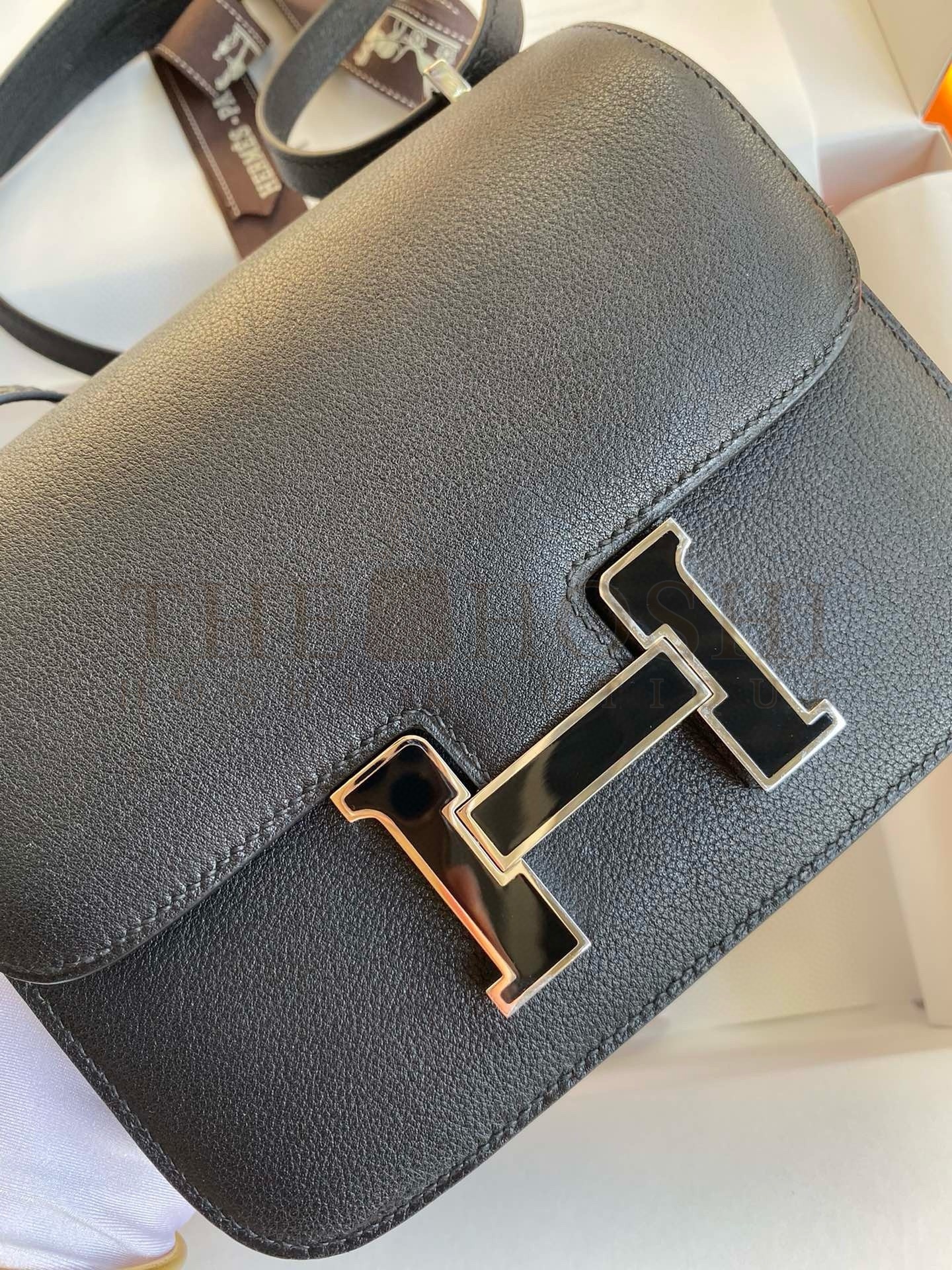 H**me5 Constance Enamel 18 Handmade Bag In Black Swift Calfskin Master Quality
