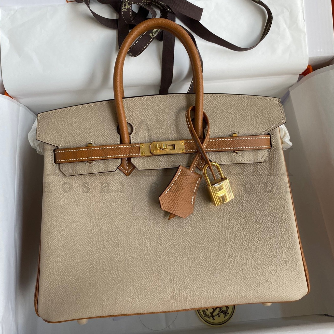 H**me5 HSS Birkin 25 Bicolor Bag in Trench and Gold Epsom Calfskin Master Quality