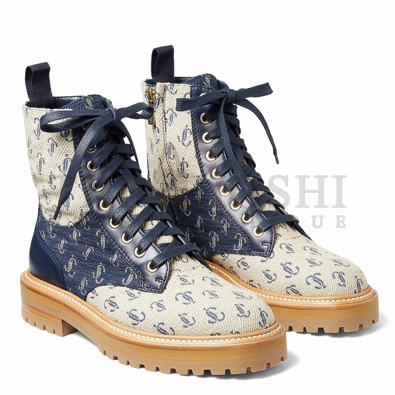 J1m*y Ch00 Cora Flat Combat Boots In Monogram Jacquard Master Quality