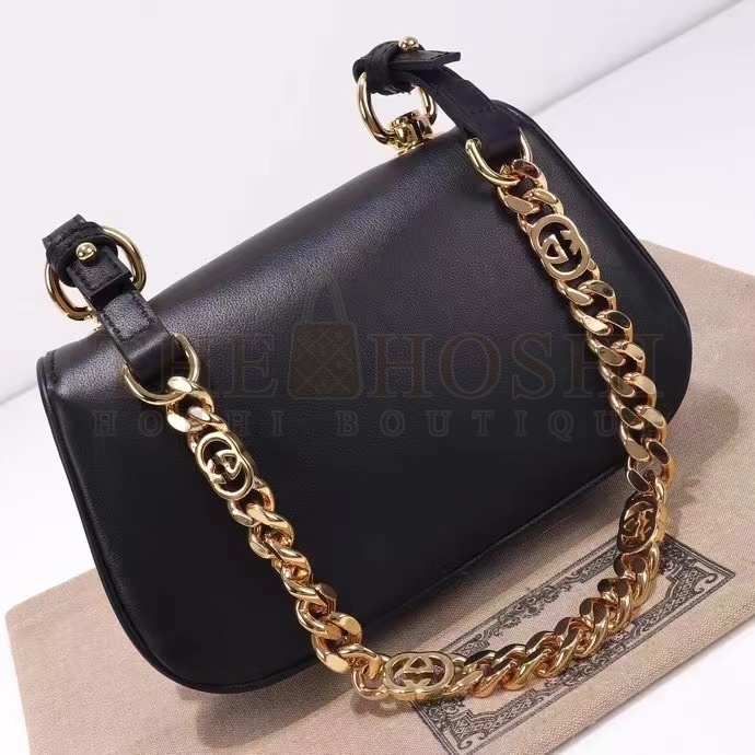 Gvc*1 Women GG Blondie Mini Shoulder Bag Black Leather Round Interlocking G Chain Master Quality