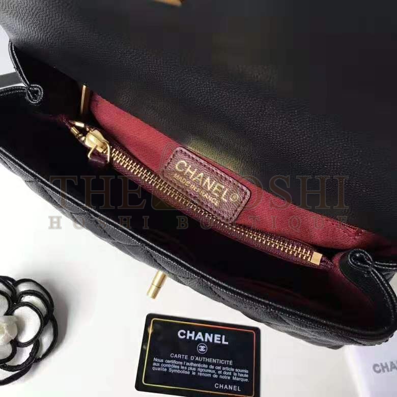 Ch**el Women Flap Bag with Top Handle in Grained Calfskin Leather-Black Master Quality
