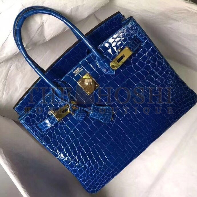 H**me5 Blue Electric Birkin 30cm Crocodile Niloticus Shiny Bag Master Quality