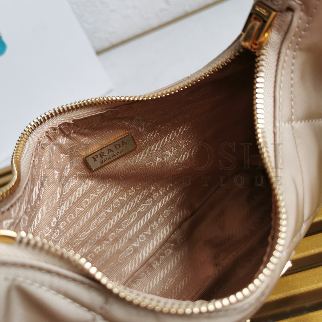 Pra*a Re-Edition 1995 Chaine Mini Bag in Beige Re-Nylon Master Quality