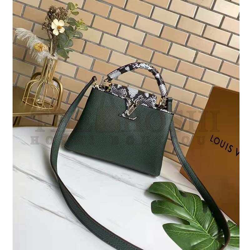 L0vis Vvtt0n LV Women Capucines Mini Handbag Green Taurillon Leather Python Skin Master Quality