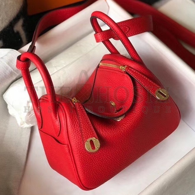 H**me5 Mini Lindy Bag In Red Clemence Leather Master Quality