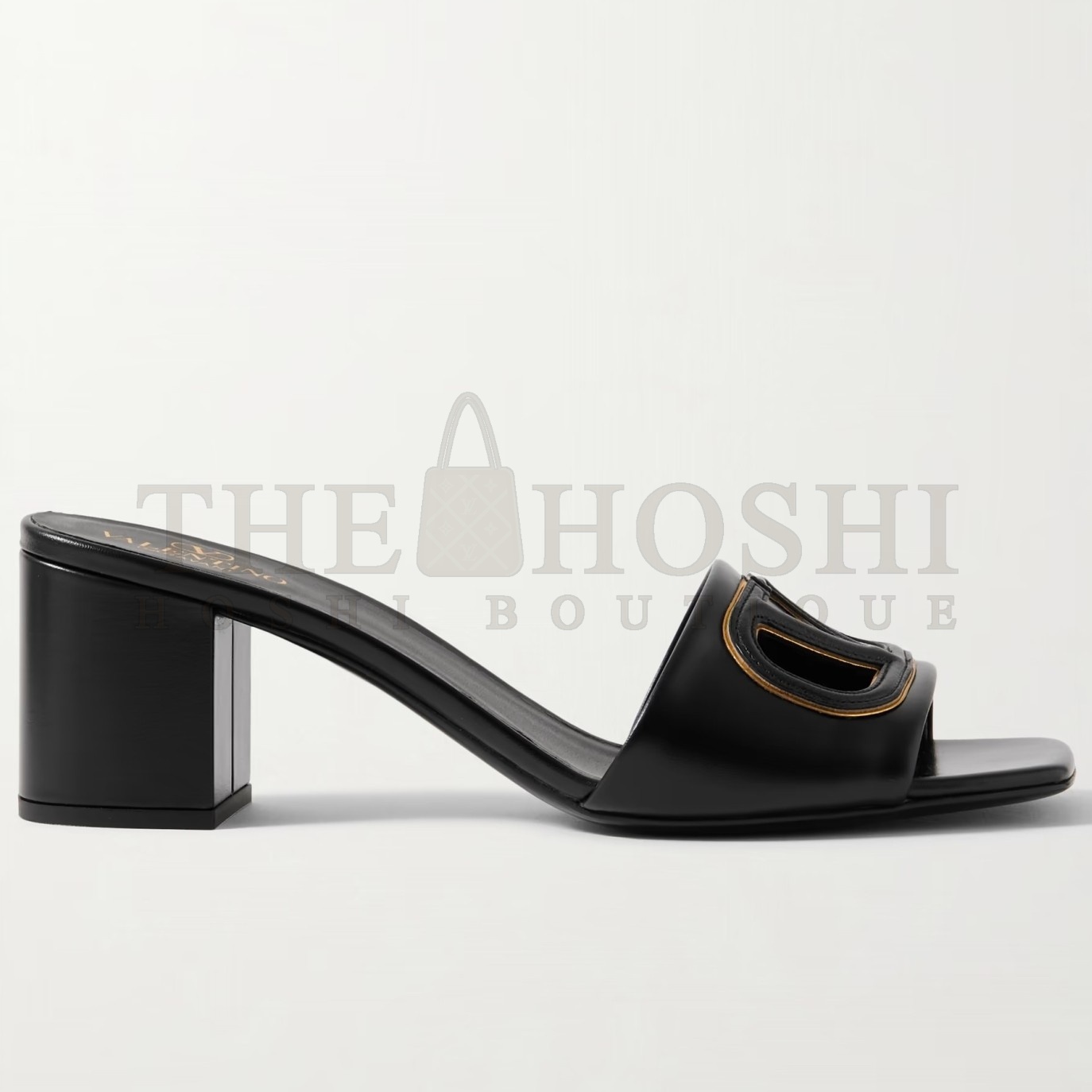 Va1e*ntin0 VLogo Cut-out Slide Sandals 60mm in Black Leather Master Quality