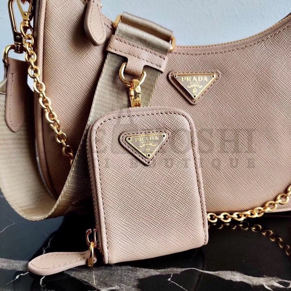 Pra*a Re-Edition 2005 Shoulder Bag In Beige Saffiano Leather Master Quality