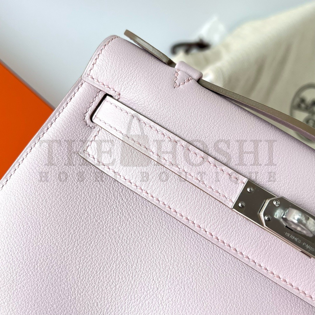 H**me5 Kelly Pochette Handmade Bag In Mauve Pale Swift Calfskin Master Quality
