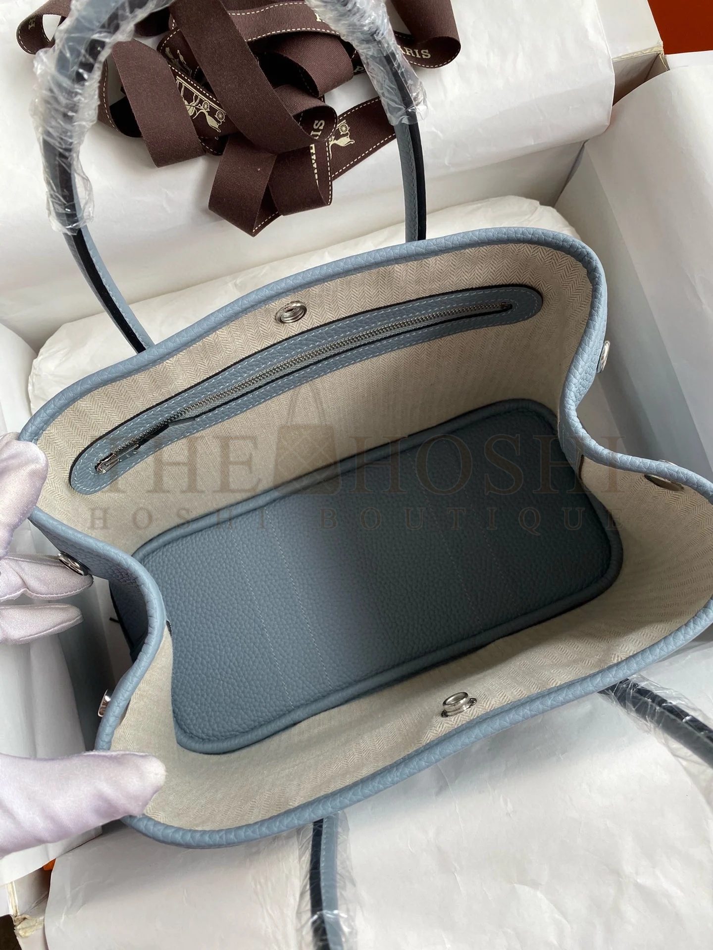 H**me5 Garden Party 30 Handmade Bag in Blue Lin Clemence Leather Master Quality