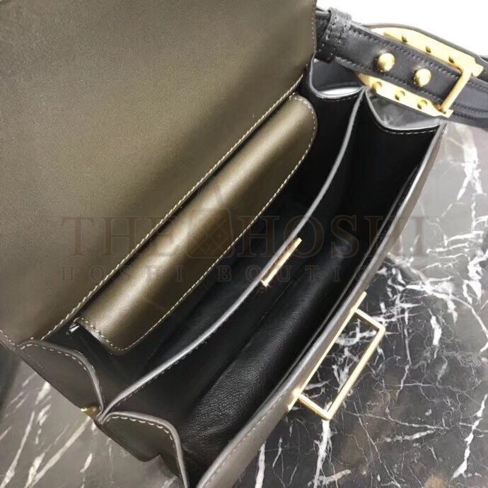 Pra*a Cahier Shoulder Bag In Green/Black Leather Master Quality