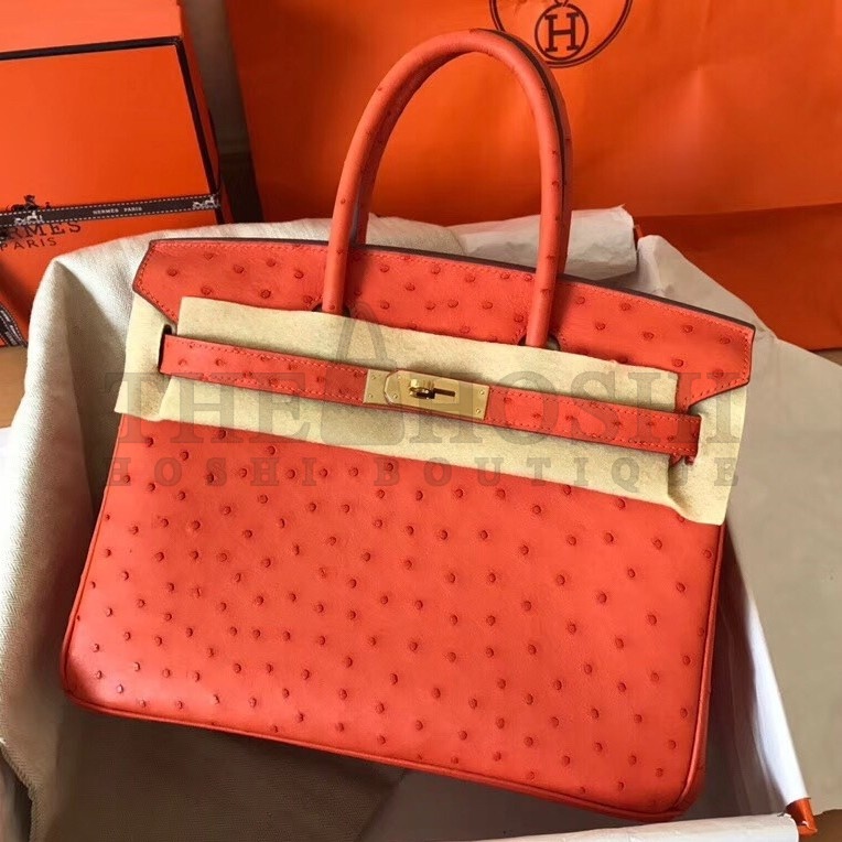 H**me5 Orange Birkin 30cm Ostrich Handmade Bag Master Quality