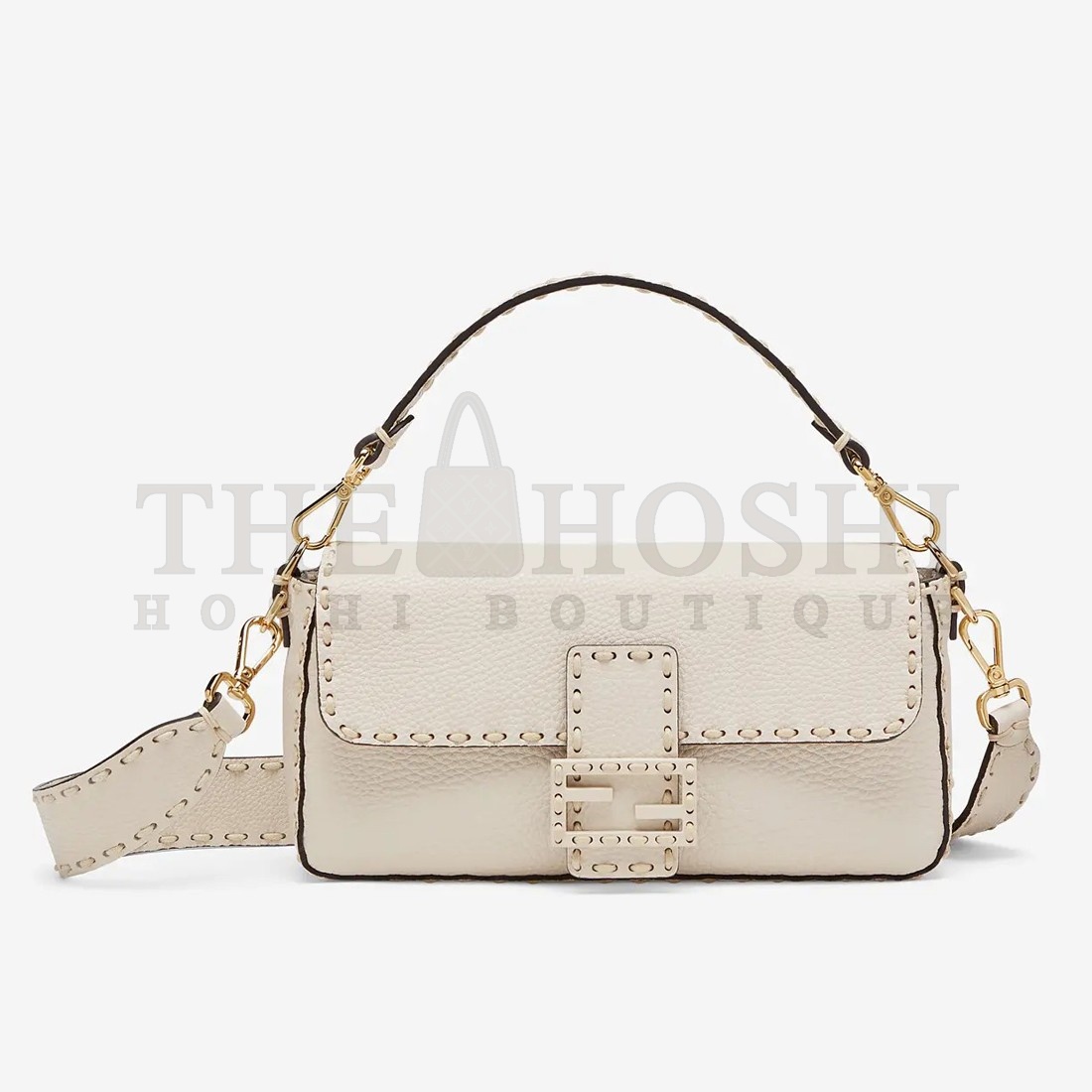 F**di Medium Baguette Bag In White Grained Leather Master Quality