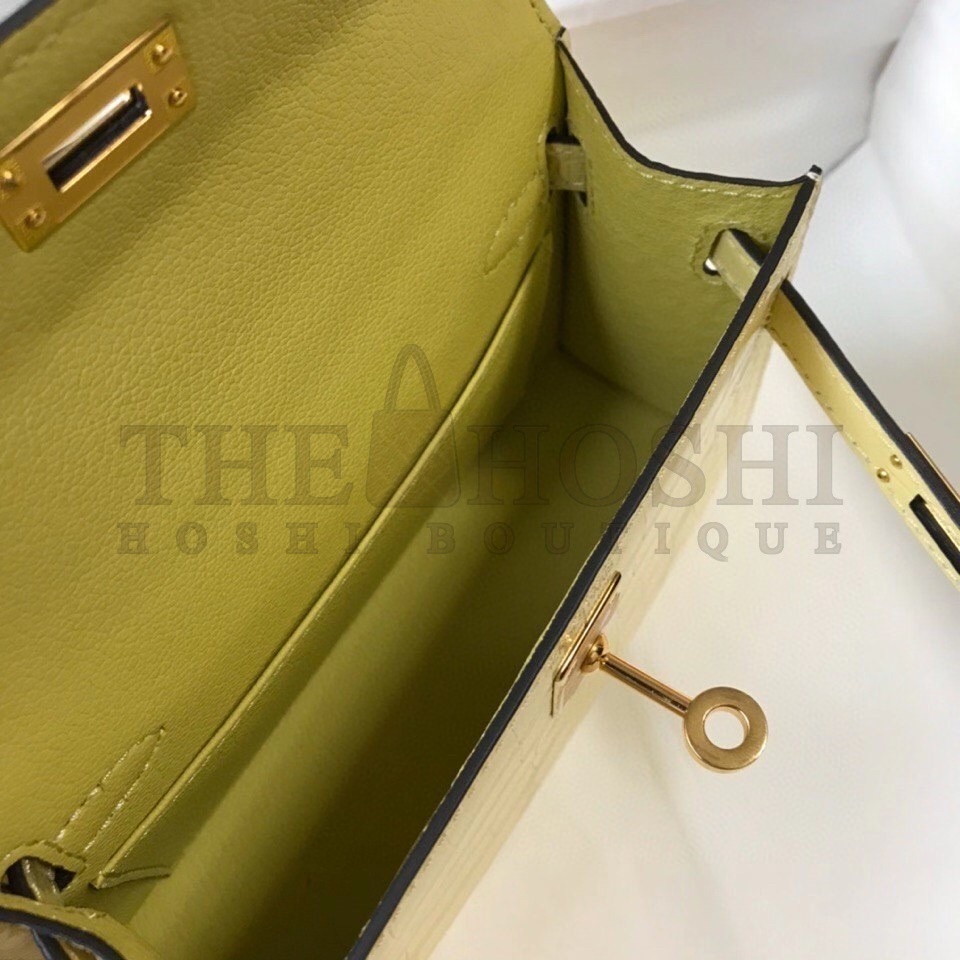 H**me5 Kelly Mini II Bag In Jaune Poussin Embossed Crocodile Calfskin Master Quality