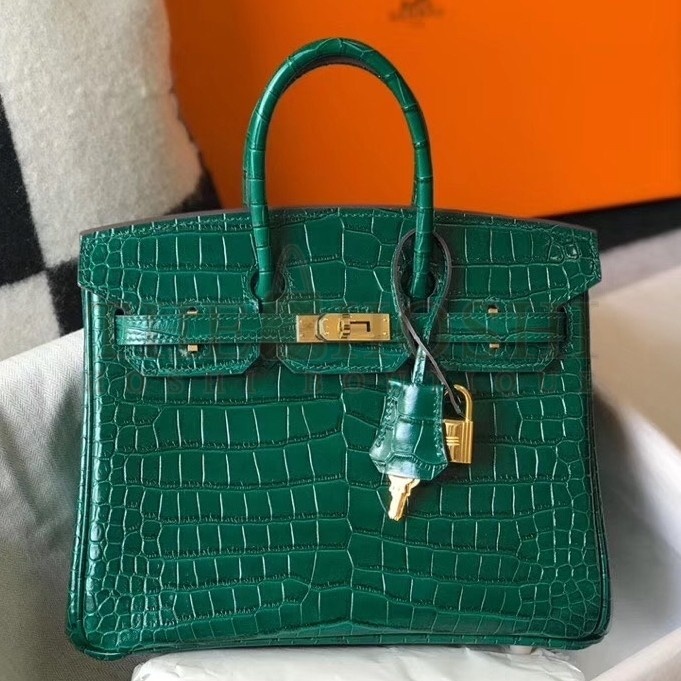 H**me5 Birkin 25cm Bag In Green Embossed Crocodile Leather Master Quality