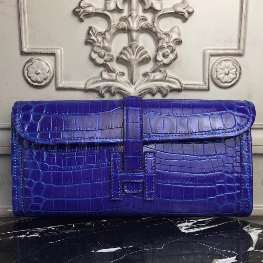 H**me5 Jige Elan 29 Clutch In Blue Electric Crocodile Leather Master Quality