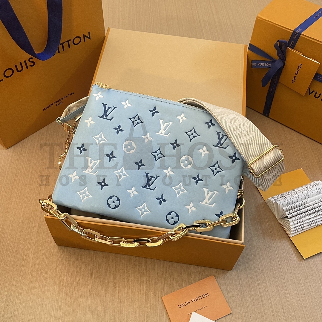 L0vis Vvtt0n LV Women Coussin PM Handbag Blue Lambskin Silk Scarf Cowhide Leather Master Quality