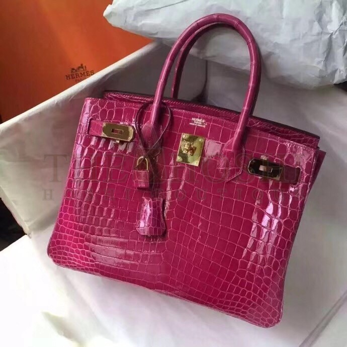 H**me5 Rose Red Birkin 30cm Crocodile Niloticus Shiny Bag Master Quality
