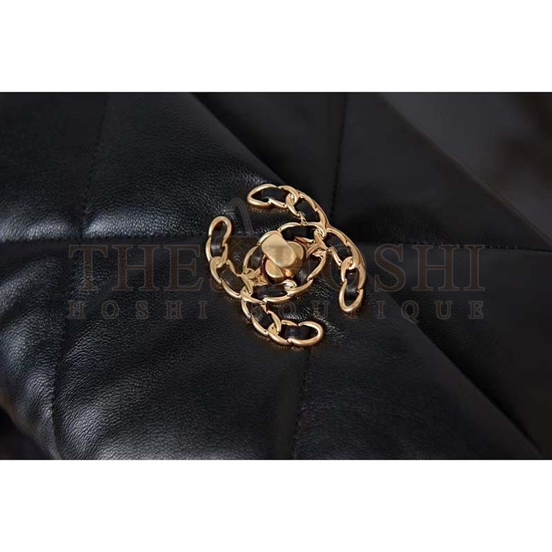 Ch**el Women 19 Large Handbag Black Lambskin Gold Silver-Tone Ruthenium-Finish Metal Master Quality