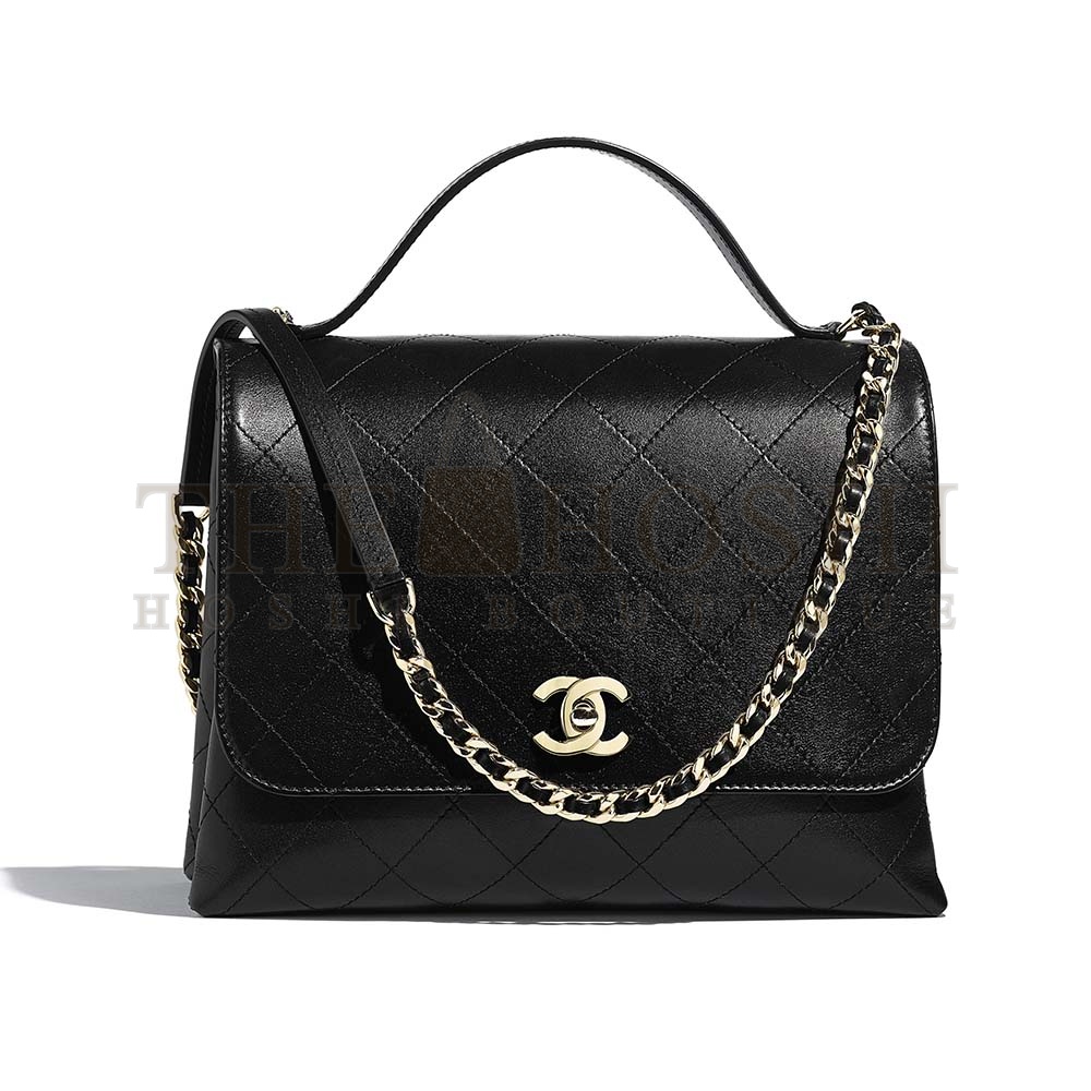 Ch**el Women Flap Bag with Top Handle in Calfskin-Black Master Quality