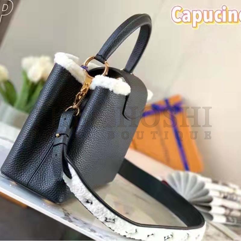 L0vis Vvtt0n LV Women Capucines MM Bag Black Taurillon Leather Shearling Cowhide Master Quality