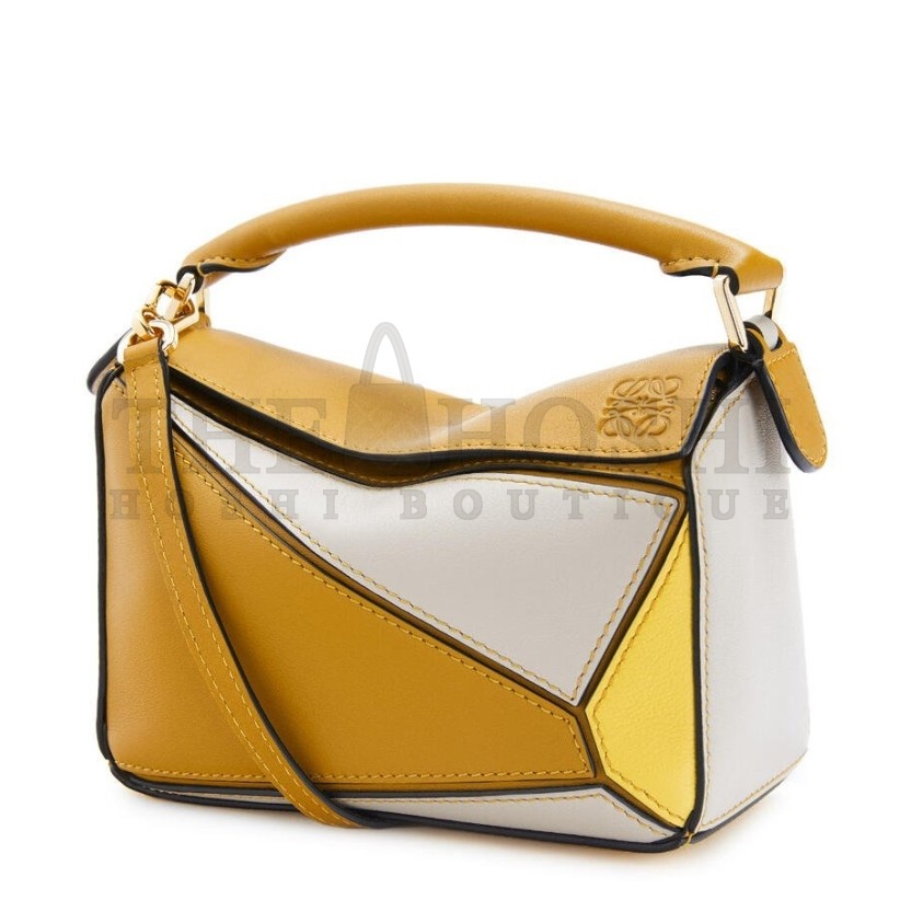 L0ew* Puzzle Mini Bag In Ochre/White/Yellow Calfskin Master Quality