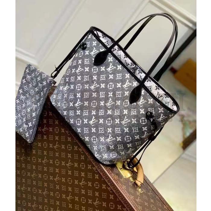 L0vis Vvtt0n LV Women Neverfull MM Tote Gray Denim Textile Jacquard Master Quality