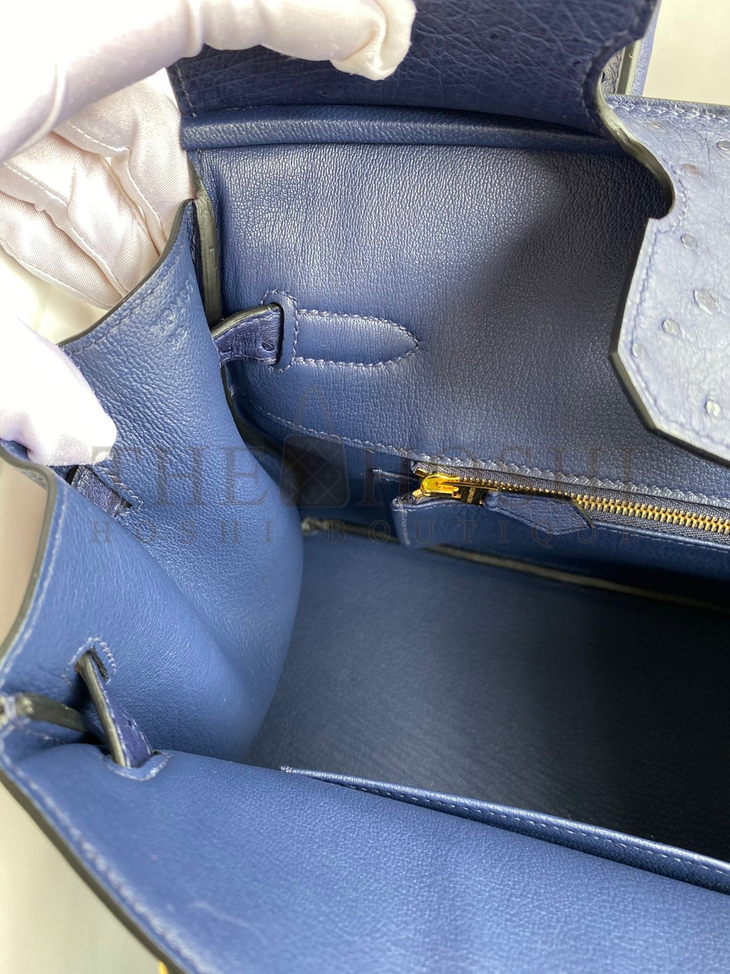 H**me5 Birkin 30 Retourne Handmade Bag In Blue Iris Ostrich Leather Master Quality