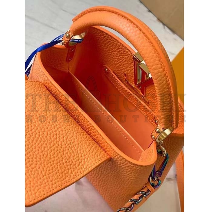 L0vis Vvtt0n LV Women Capucines Mini Handbag Ocre Orange Taurillon Cowhide Leather Master Quality
