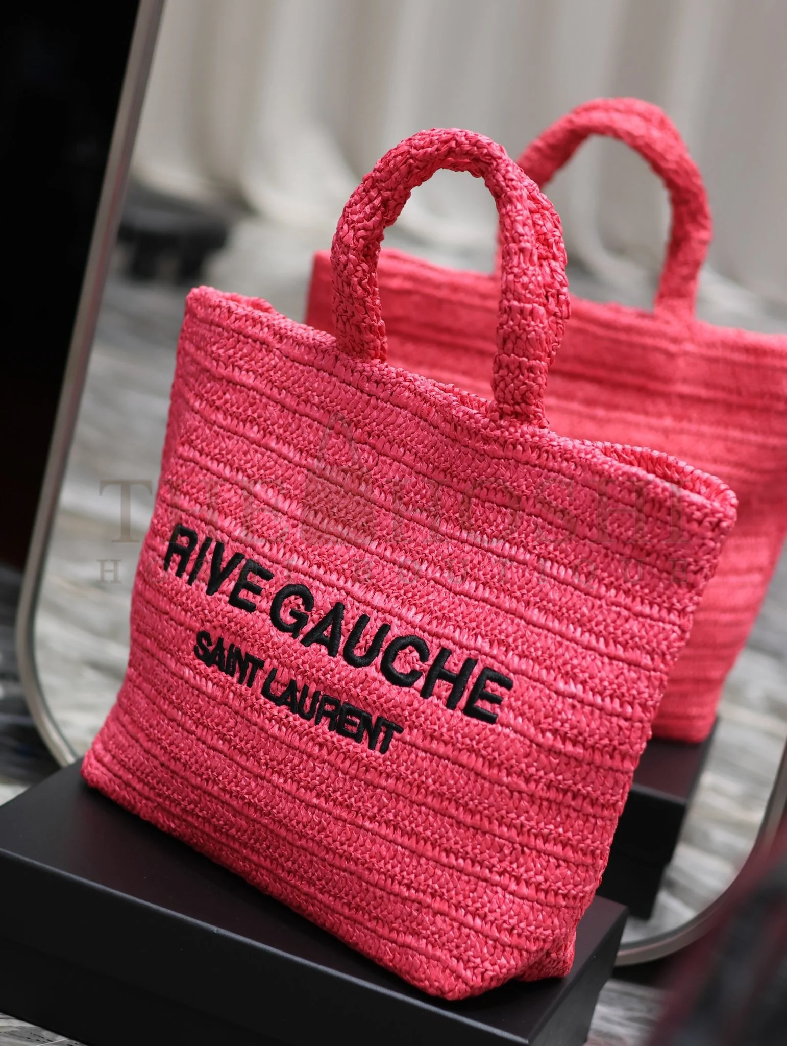 Sa1nt Lau*nt Rive Gauche Tote Bag in Neon Pink Raffia Crochet Master Quality